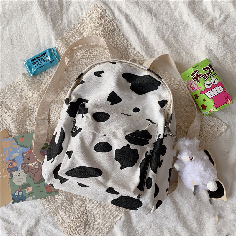 Cow print canvas backpack rucksack bag
