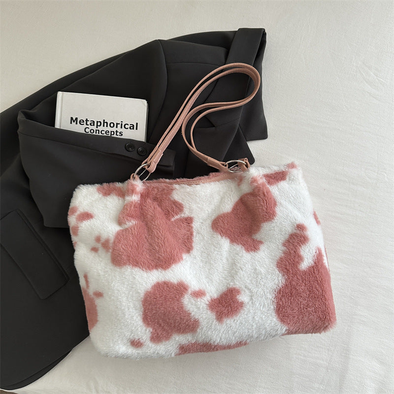 Casual Small Square Bag Simple Underarm Plush Hand-carrying Bag