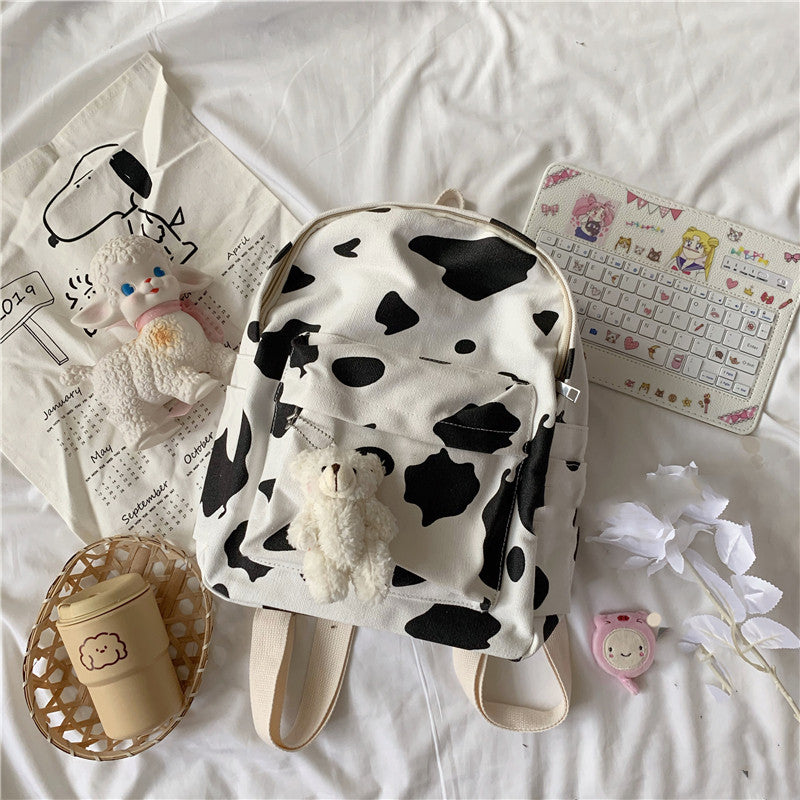 Cow print canvas backpack rucksack bag