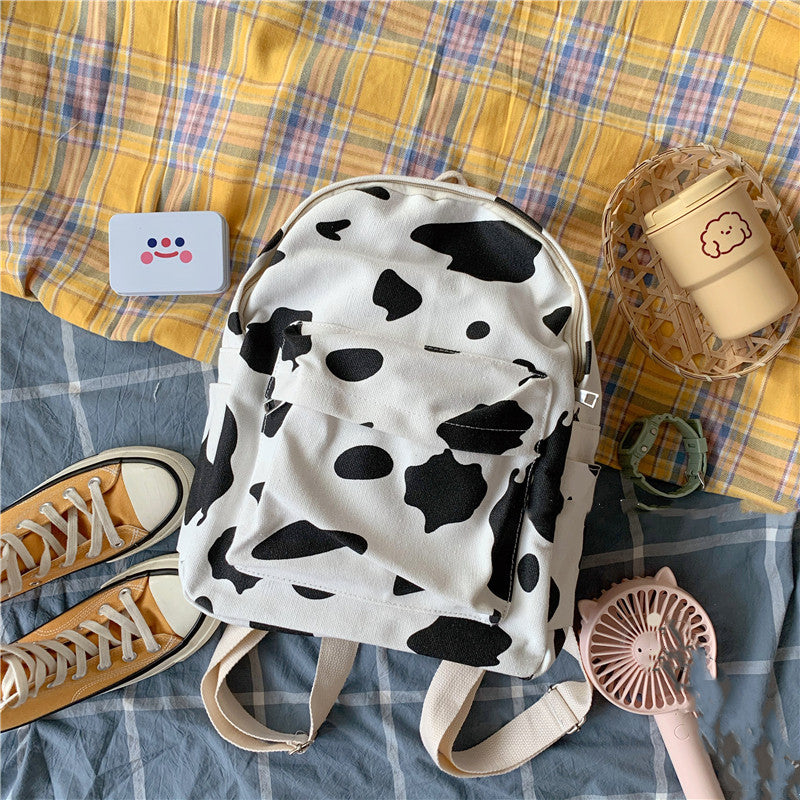 Cow print canvas backpack rucksack bag