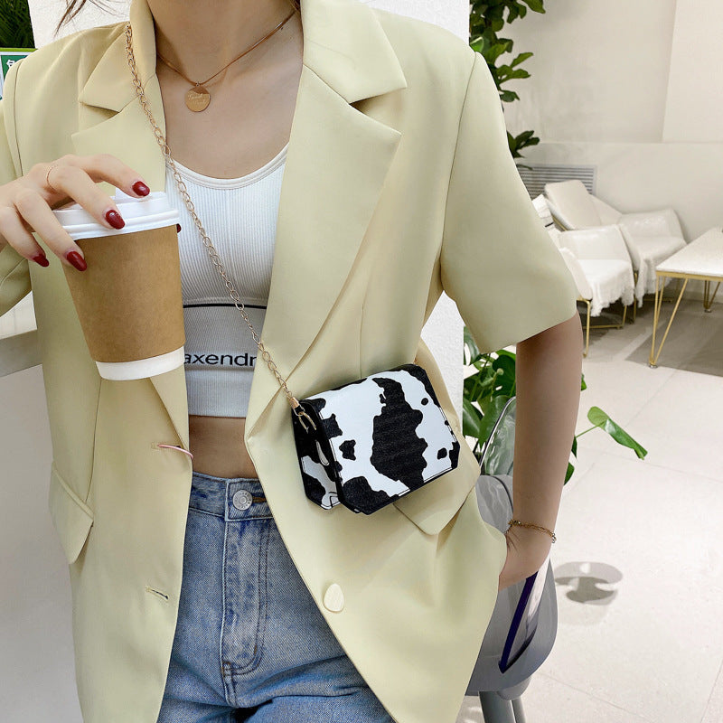 Women's Fashion Western Style Cow Pattern Chain Lipstick Bag