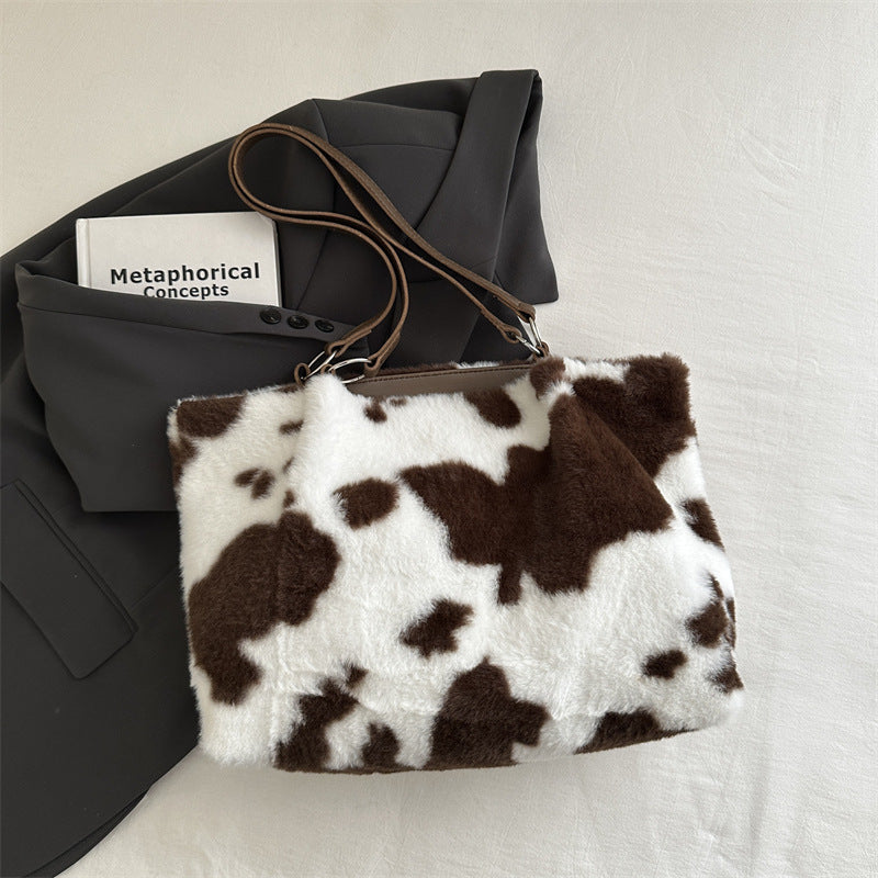 Casual Small Square Bag Simple Underarm Plush Hand-carrying Bag