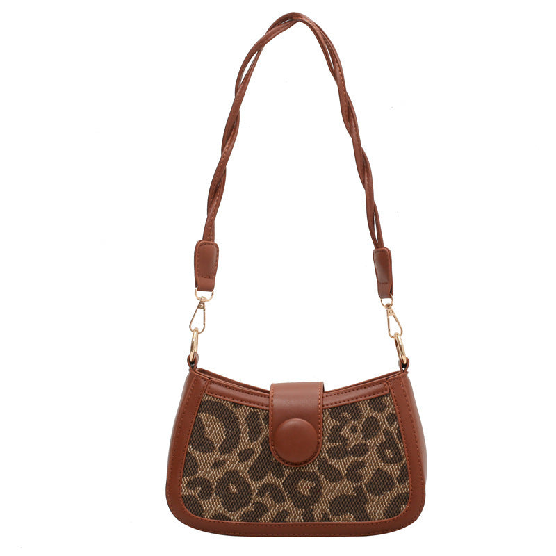 Leopard Print Button Flower Shoulder Strap Underarm Simple Female Bag