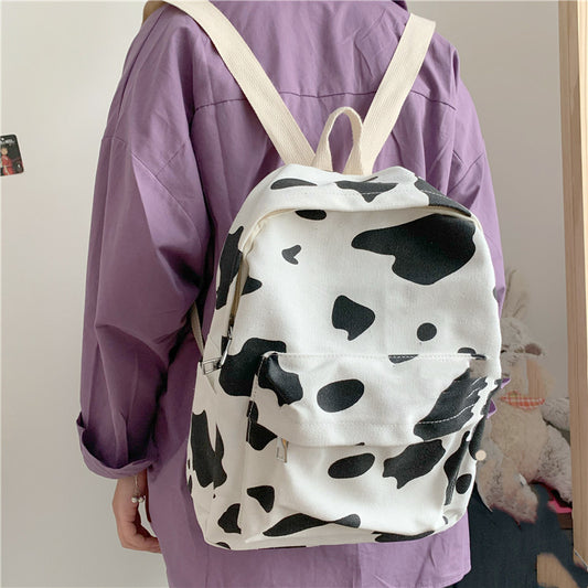 Cow print canvas backpack rucksack bag