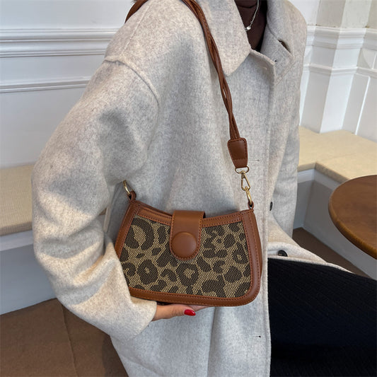 Leopard Print Button Flower Shoulder Strap Underarm Simple Female Bag