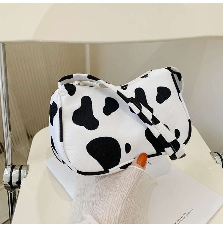 Cow Print Shoulder Bag Black And White