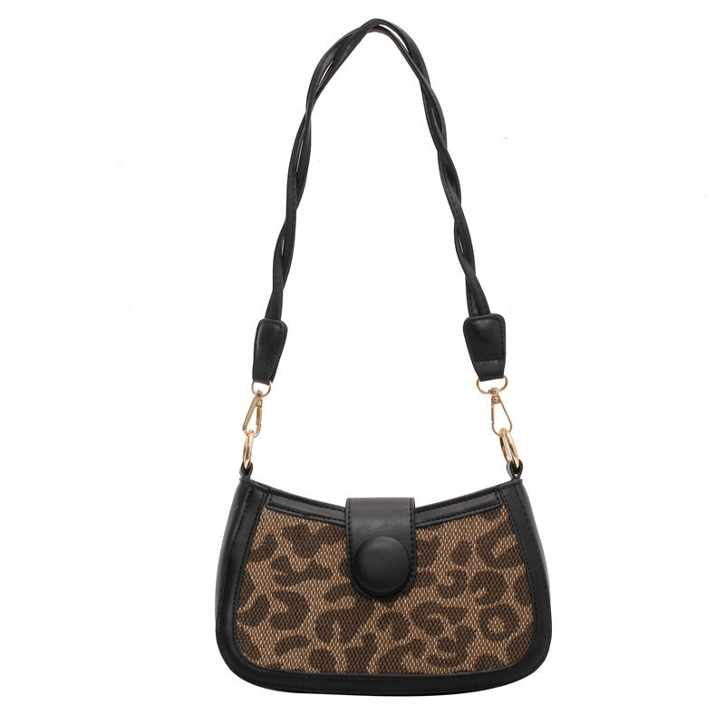 Leopard Print Button Flower Shoulder Strap Underarm Simple Female Bag