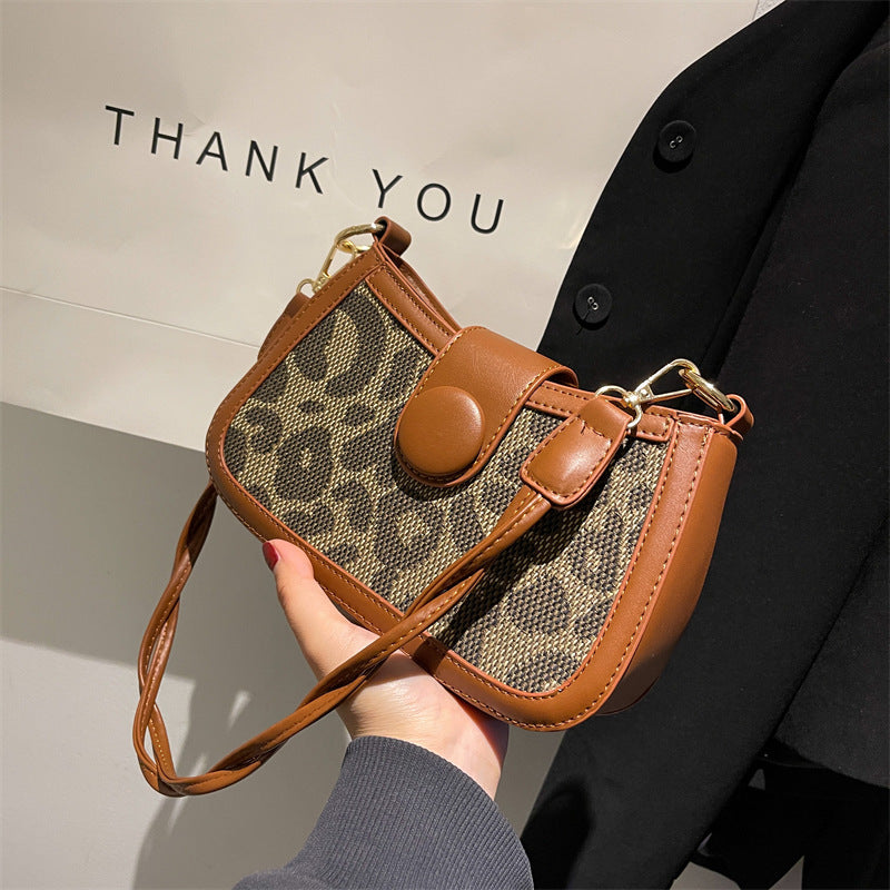 Leopard Print Button Flower Shoulder Strap Underarm Simple Female Bag