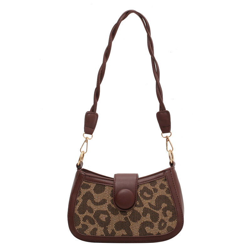 Leopard Print Button Flower Shoulder Strap Underarm Simple Female Bag