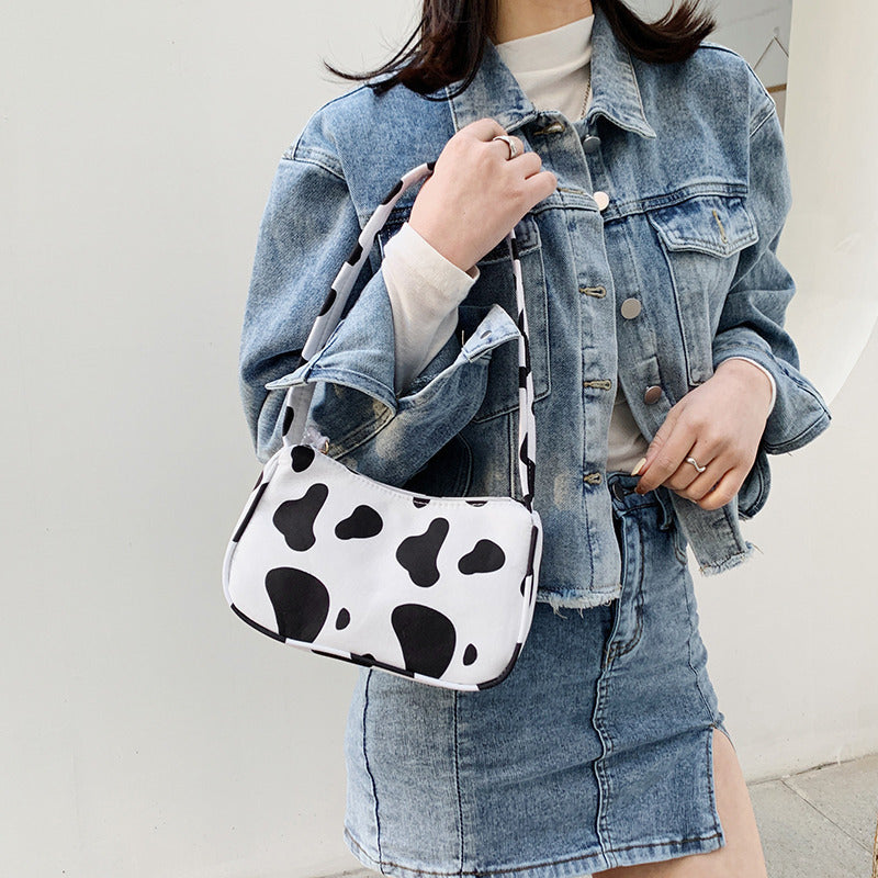 Cow Print Shoulder Bag Black And White